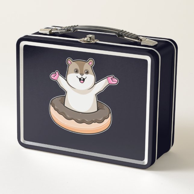 Hamster with Chocolate Doughnut Metal Lunch Box (Front)