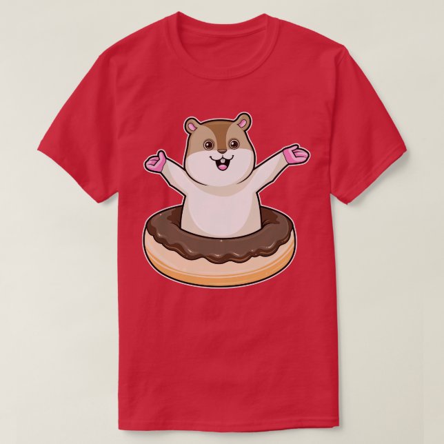 Hamster With Chocolate Doughnut  T-Shirt (Design Front)