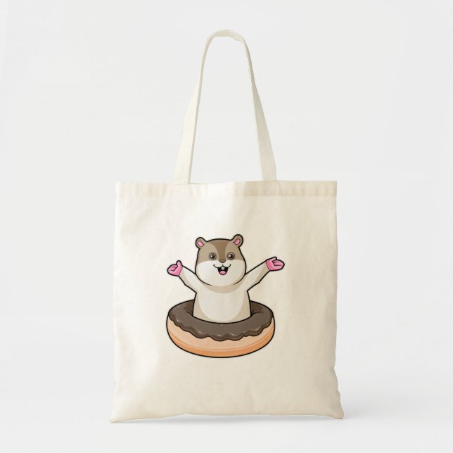 Hamster with Chocolate Doughnut Tote Bag (Front)