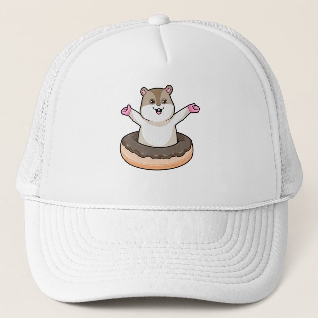 Hamster with Chocolate Doughnut Trucker Hat (Front)