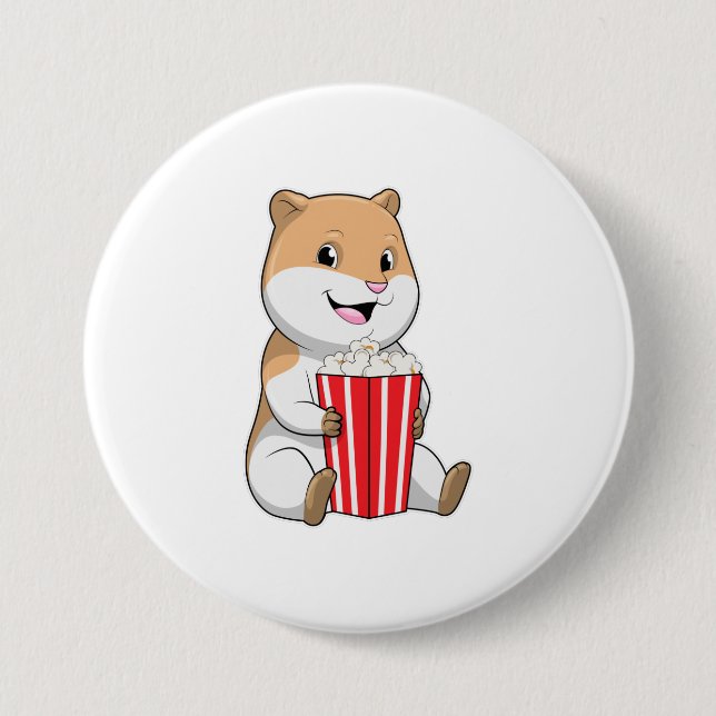 Hamster with Cone of Popcorn 7.5 Cm Round Badge (Front)