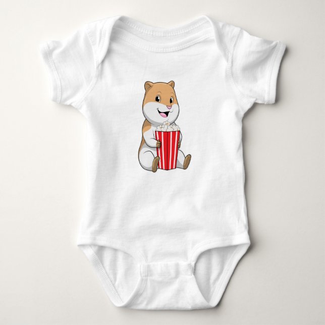 Hamster with Cone of Popcorn Baby Bodysuit (Front)