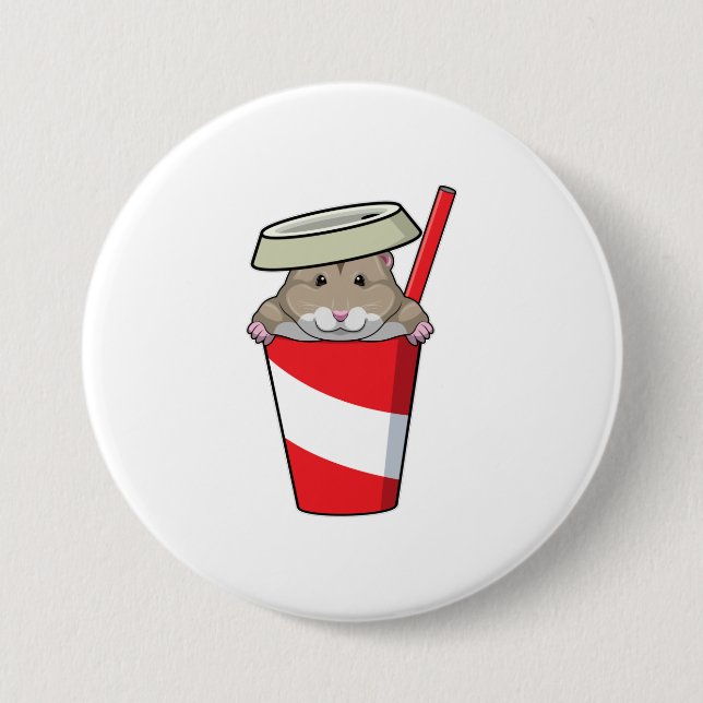 Hamster with Drink 7.5 Cm Round Badge (Front)