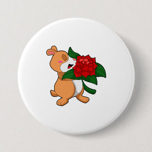 Hamster with Flower Rose 7.5 Cm Round Badge