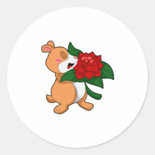 Hamster with Flower Rose Classic Round Sticker