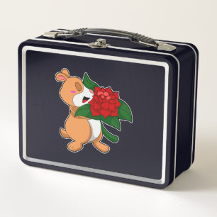 Hamster with Flower Rose Metal Lunch Box