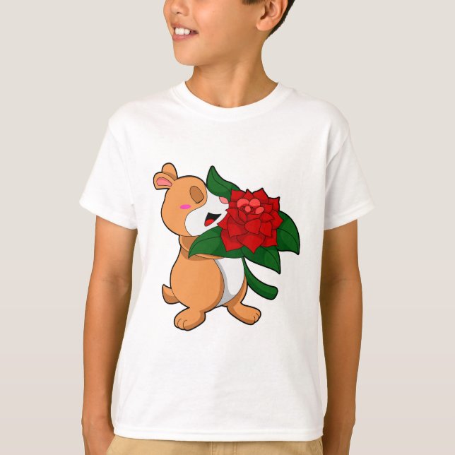 Hamster with Flower Rose T-Shirt (Front)