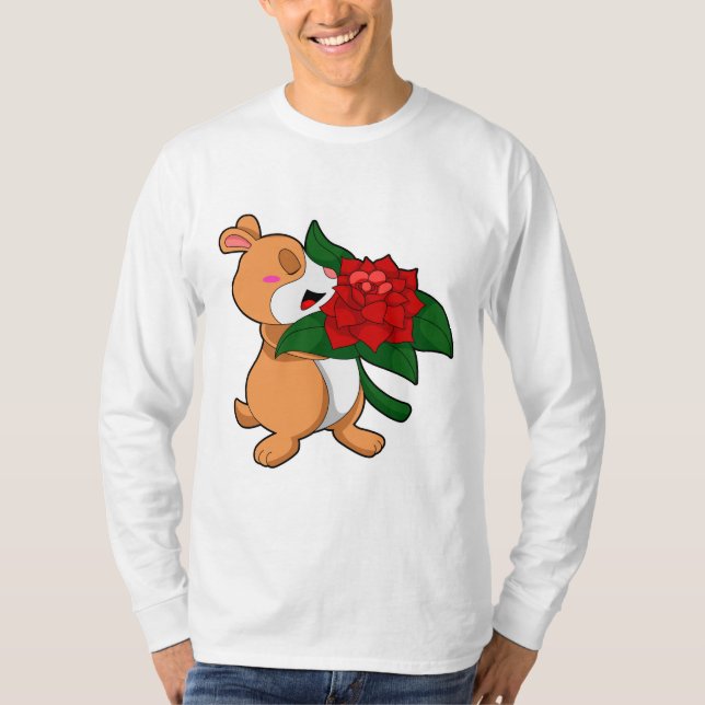Hamster with Flower Rose T-Shirt (Front)