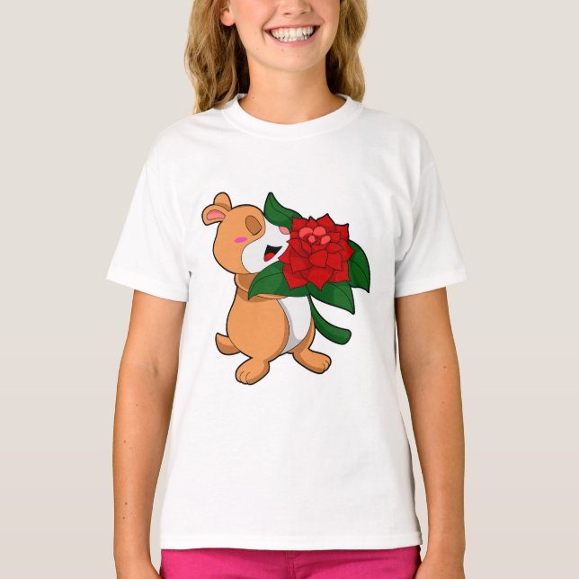 Hamster with Flower Rose T-Shirt (Front)
