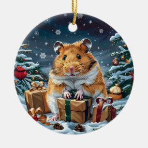 Hamster With Gifts Christmas Ceramic Tree Decoration