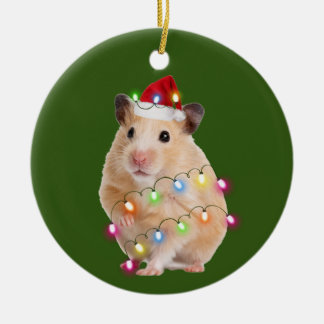 Hamster With Hat Lights Christmas Ceramic Tree Decoration