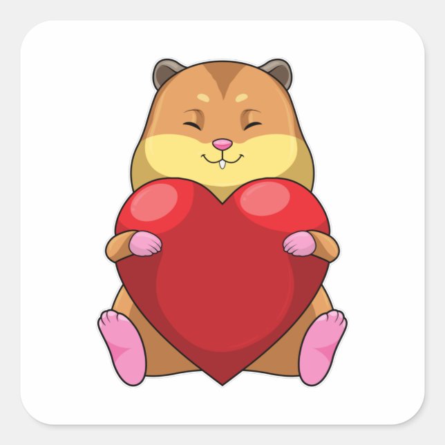 Hamster with Heart Square Sticker (Front)