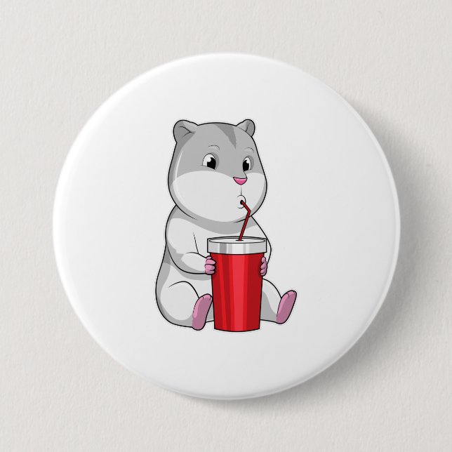 Hamster with Mug & Drinking straw 7.5 Cm Round Badge (Front)