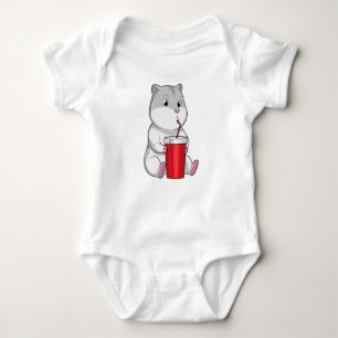 Hamster with Mug & Drinking straw Baby Bodysuit