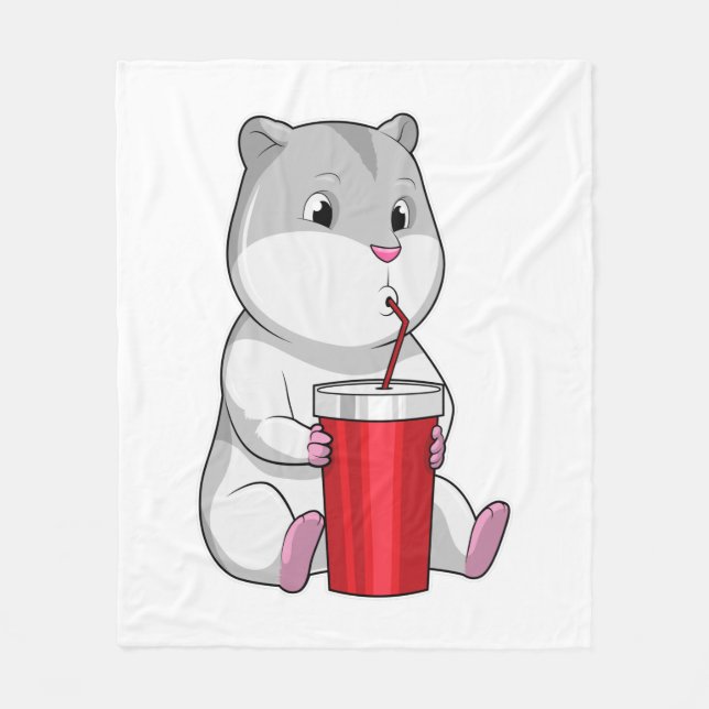 Hamster with Mug & Drinking straw Fleece Blanket (Front)