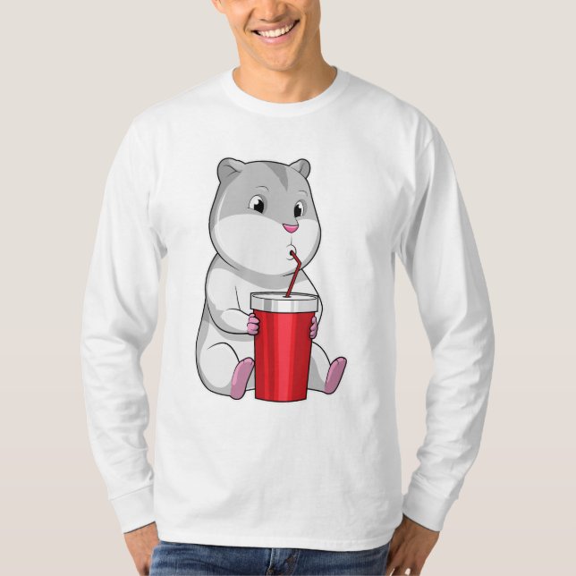Hamster with Mug & Drinking straw T-Shirt (Front)