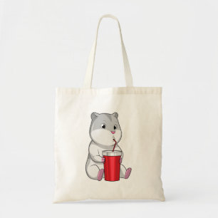 Hamster with Mug & Drinking straw Tote Bag