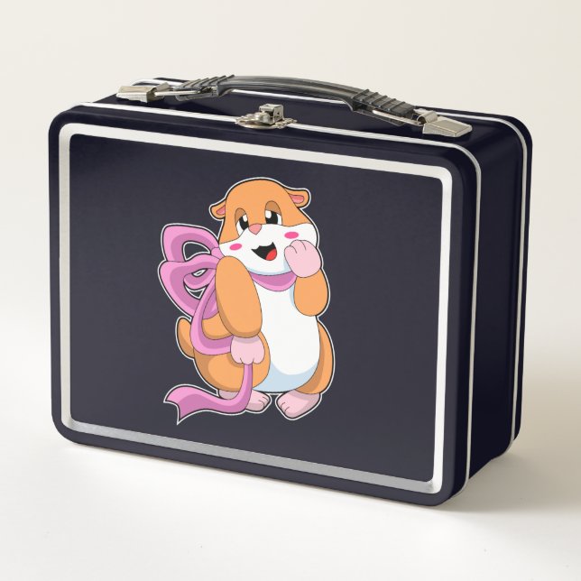 Hamster with Ribbon Metal Lunch Box (Front)