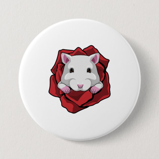 Hamster with Rose 7.5 Cm Round Badge (Front)