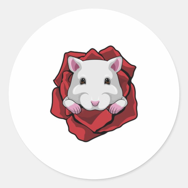 Hamster with Rose Classic Round Sticker (Front)