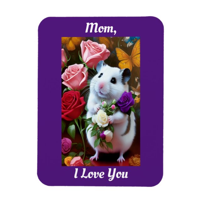 Hamster With Roses Mother's Day Magnet (Vertical)