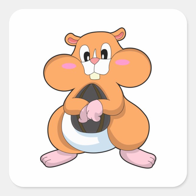 Hamster with Walnut Square Sticker (Front)