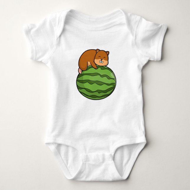 Hamster with Watermelon Baby Bodysuit (Front)