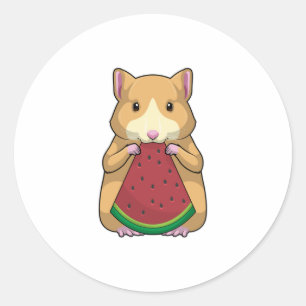 Hamster with Watermelon Classic Round Sticker