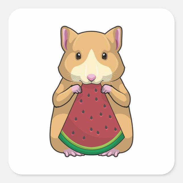 Hamster with Watermelon Square Sticker (Front)