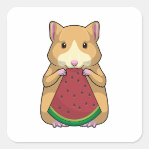 Hamster with Watermelon Square Sticker