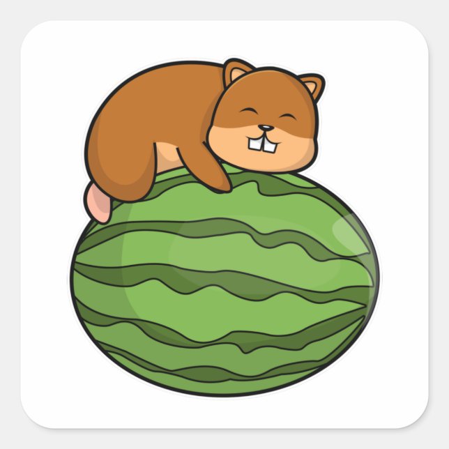 Hamster with Watermelon Square Sticker (Front)