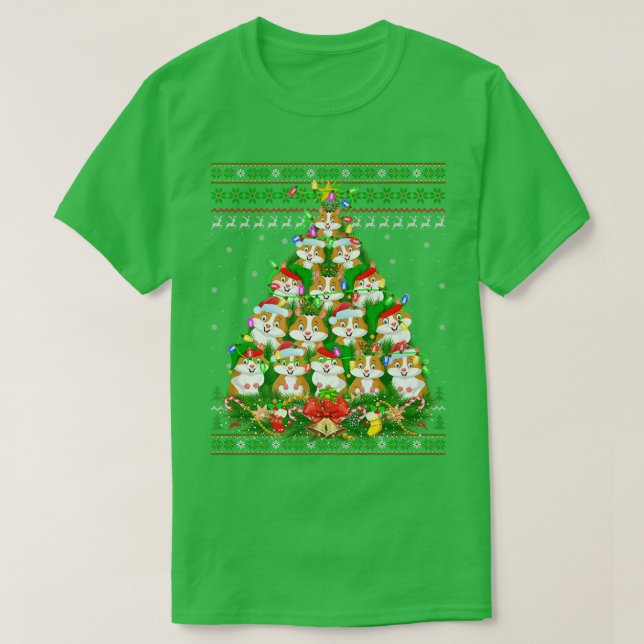 Hamster Xmas Lighting Tree Santa Hamster Ugly Chri T-Shirt (Design Front)