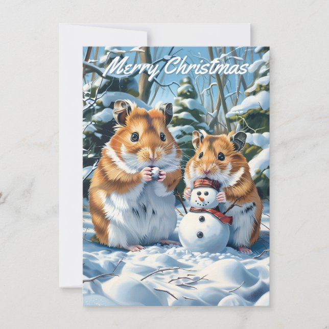 Hamsters and Snowman Christmas Card (Front)