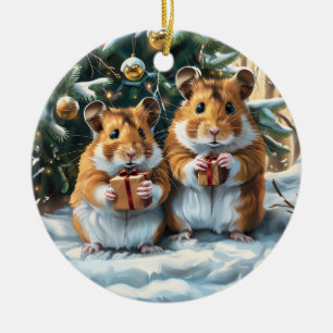 Hamsters With Gifts Christmas Ceramic Tree Decoration