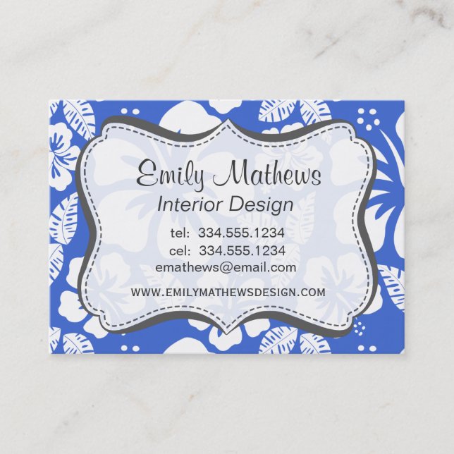 Han Blue Hawaiian Tropical Hibiscus Business Card (Front)