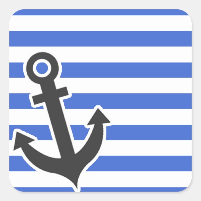 Han Blue Horizontal Stripes; Nautical Anchor Square Sticker (Front)