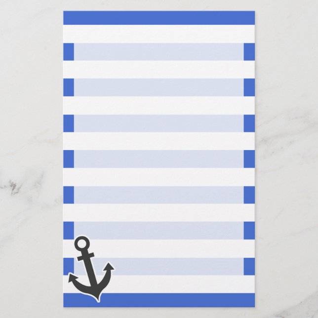 Han Blue Horizontal Stripes; Nautical Anchor Stationery (Front)