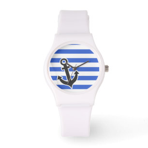 Han Blue Horizontal Stripes; Nautical Anchor Watch