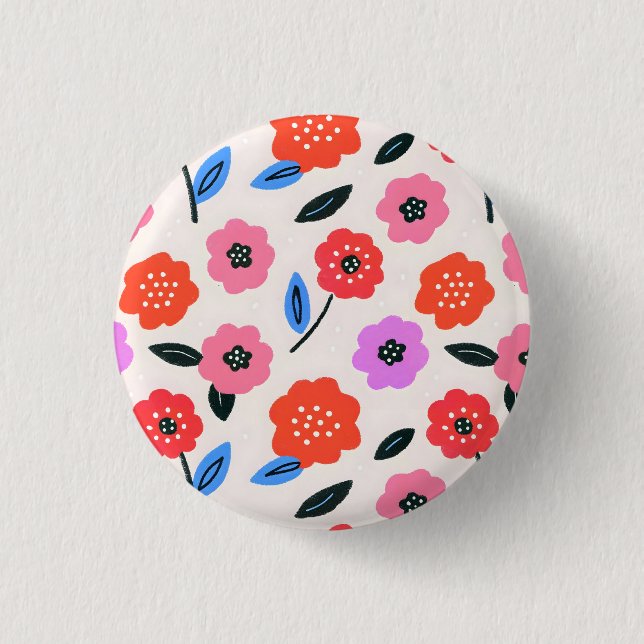 Han drawing flowers pattern 3 cm round badge (Front)