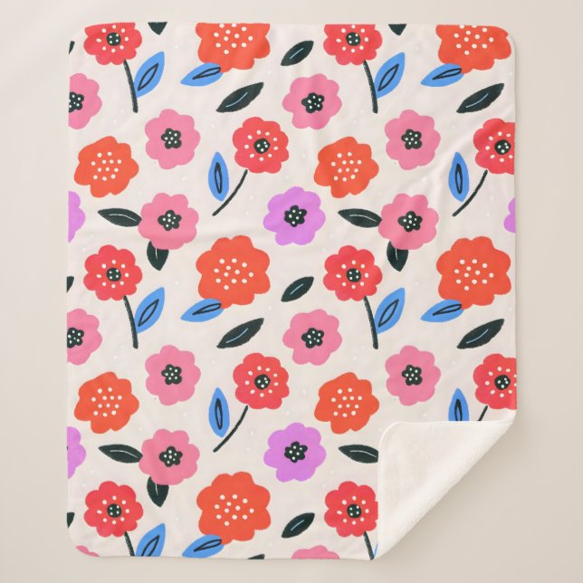 Han drawing flowers pattern sherpa blanket (Front)