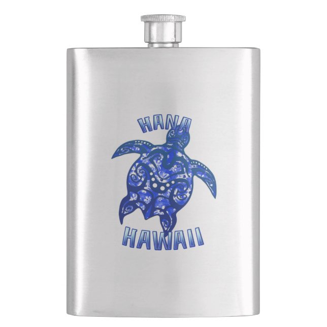 Hana Hawaii Vacation Tribal Turtle Hip Flask (Front)