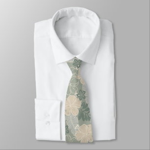 Hana Hawaiian Hibiscus Tropical - Sage Green  Tie