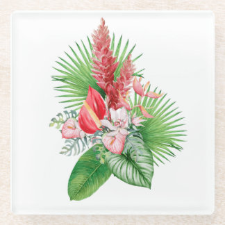 Hana Hou! (White) Hawaiian Flower arrangement  Glass Coaster