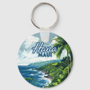 Hana Maui Hawaii Road to Hana Beach Coast Retro Key Ring