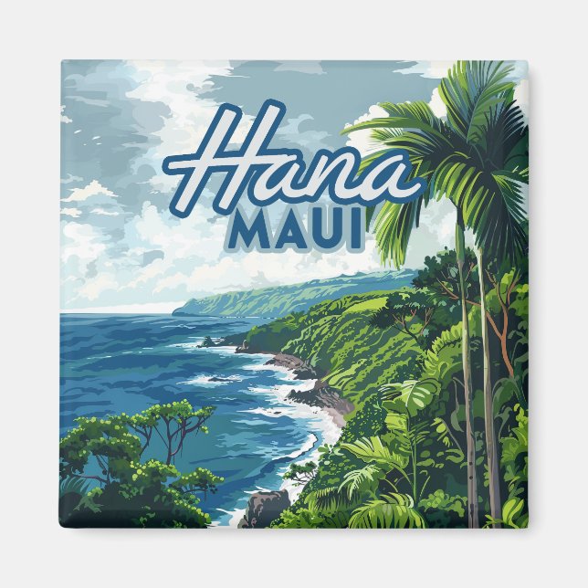 Hana Maui Hawaii Road to Hana Beach Coast Retro Magnet (Front)