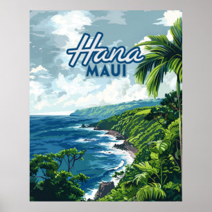 Hana Maui Hawaii Road to Hana Beach Coast Retro Poster