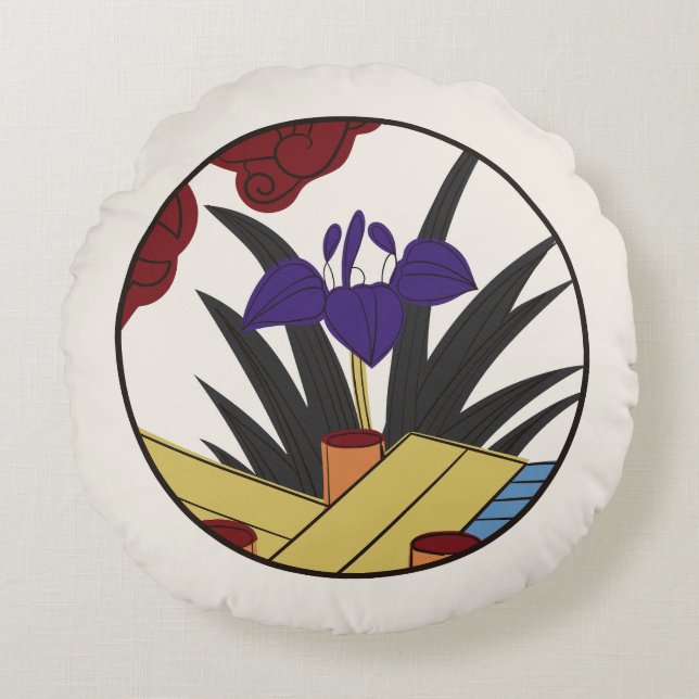 Hanafuda "Ayame-ni-yatsuhashi" Round Cushion (Front)