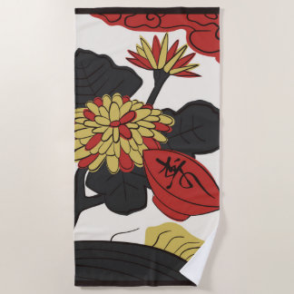 Hanafuda "Kiku-ni-sakazuki" Beach Towel