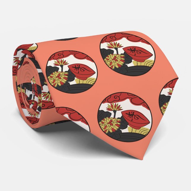 Hanafuda "Kiku-ni-sakazuki" Tie (Rolled)