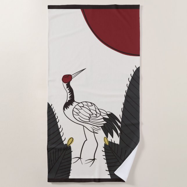 Hanafuda "Matsu-ni-tsuru" Beach Towel (Front)